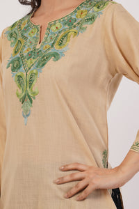 Kashmiri Aari embroidery Cotton Short Kurti Size-38( Beige)