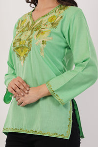 Kashmiri Aari embroidery Cotton Short Kurti Size-38(Green)