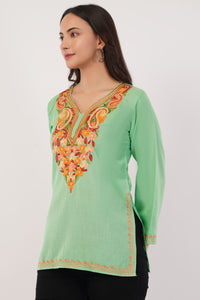 Kashmiri Aari embroidery Cotton Short Kurti Size-36( Green)