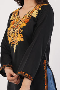 Kashmiri Aari embroidery Cotton Short Kurti Size-38 (Black)