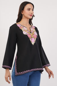Kashmiri Aari embroidery Cotton Short Kurti Size-38 (Black)