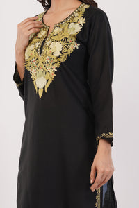 Kashmiri Aari embroidery Cotton Long Kurti Size-38 (Black)