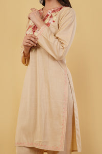Kashmiri Aari embroidery Cotton Co-ord set Size-38 (Beige)
