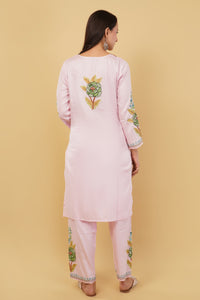 Kashmiri Aari embroidery Jaam Cotton Co-ord set Size-40 (Pink)