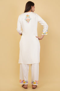 Kashmiri Aari embroidery Jaam Cotton Co-ord set Size-38 (White)