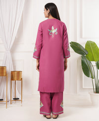 Pure Acro Wool Kashmiri Aari Embroidery Kurti & Pant Set (Pink)
