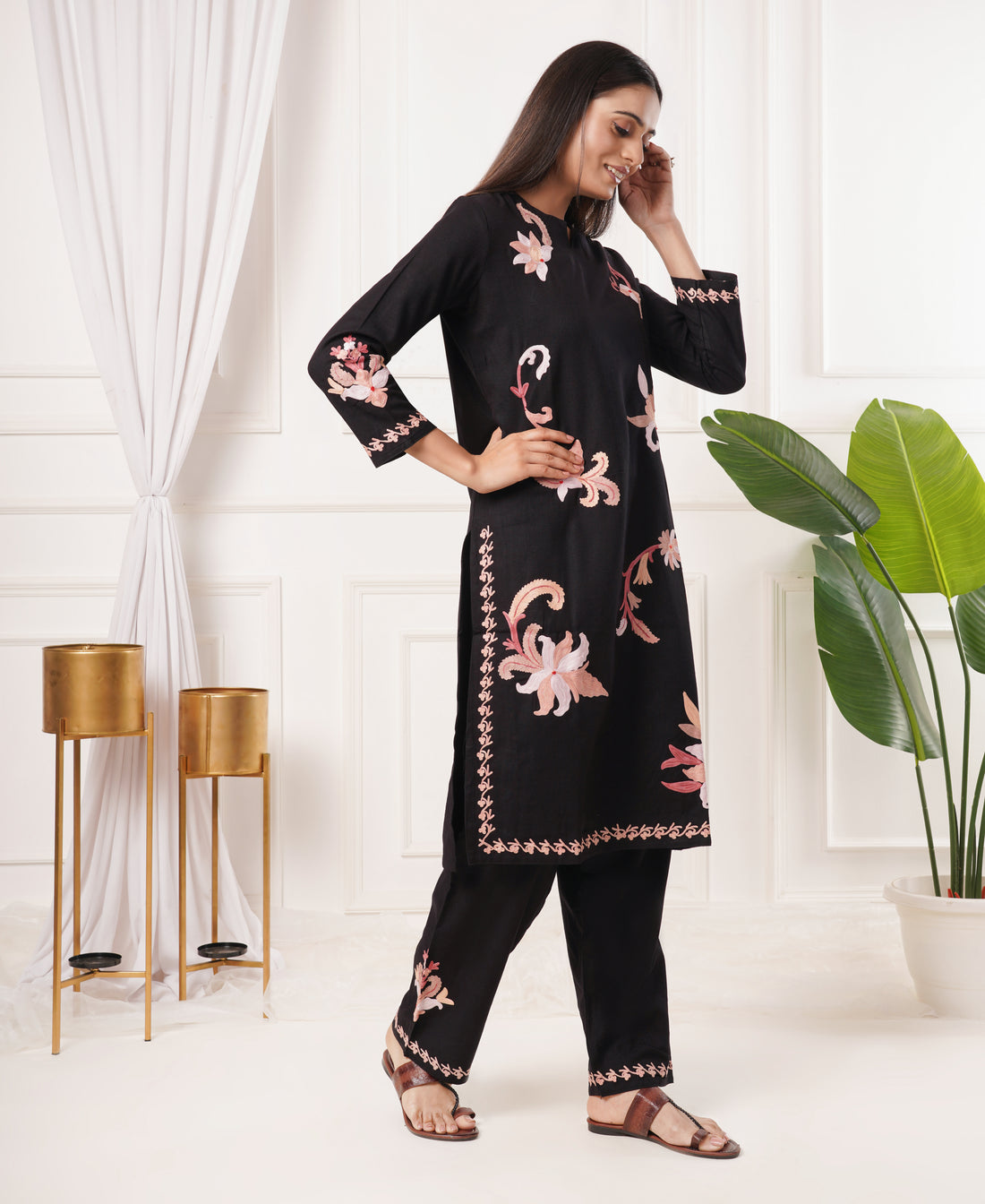 Premium Acro Wool Winter Kurti & Pant Set (Black)