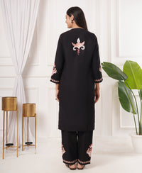 Pure Acro Wool Kashmiri Aari Embroidery Kurti & Pant Set (Black)