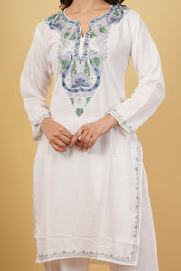 Kashmiri Aari embroidery Cotton Co-ord set Size-38 (White)