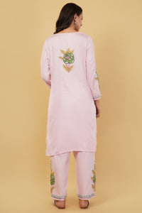 Kashmiri Aari embroidery Jaam Cotton Co-ord set Size-40 (Pink)