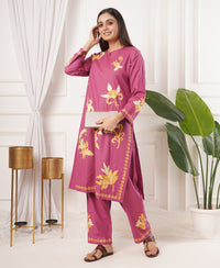 Pure Acro Wool Kashmiri Aari Embroidery Kurti & Pant Set(Pink)