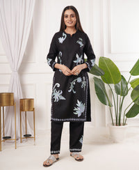 Pure Acro Wool Kashmiri Aari Embroidery Kurti & Pant Set (Black)