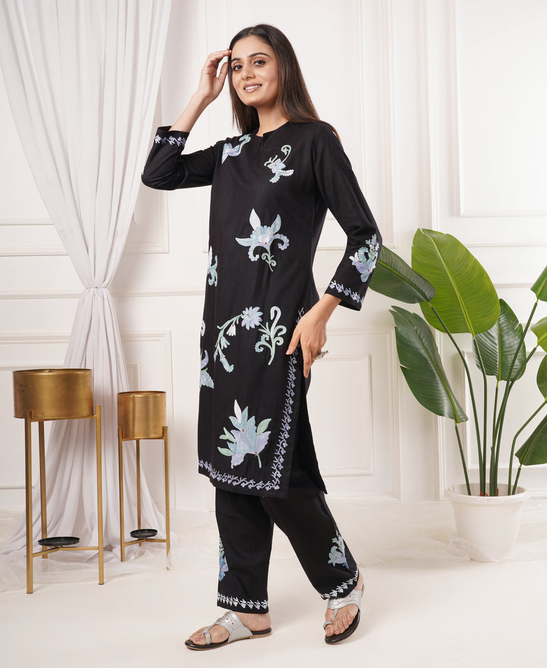 Premium Acro Wool Winter Kurti & Pant Set (Black)