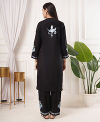 Pure Acro Wool Kashmiri Aari Embroidery Kurti & Pant Set (Black)