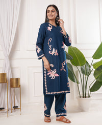 Pure Acro Wool Kashmiri Aari Embroidery Kurti & Pant Set (Blue)