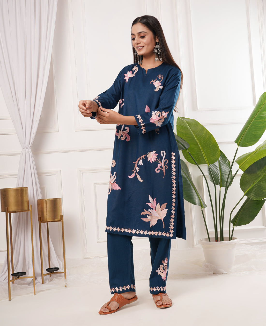 Premium Acro Wool Winter Kurti & Pant Set (Blue)