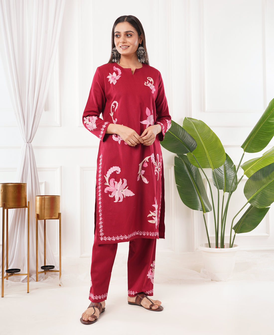 Premium Acro Wool Winter Kurti & Pant Set (Red)
