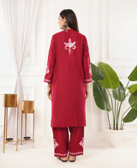 Pure Acro Wool Kashmiri Aari Embroidery Kurti & Pant Set (Red)