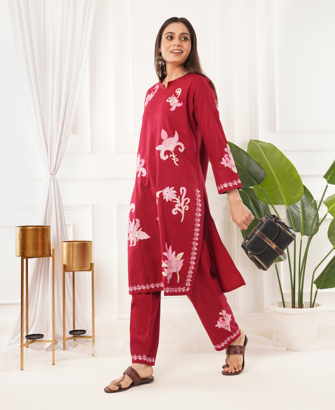 Premium Acro Wool Winter Kurti & Pant Set (Red)