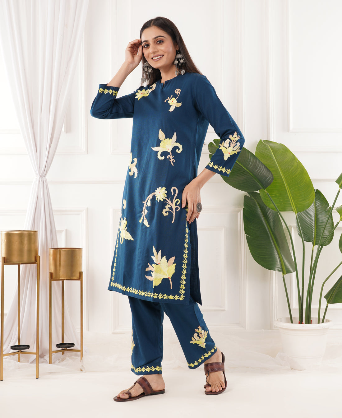 Premium Acro Wool Winter Kurti & Pant Set (Blue)