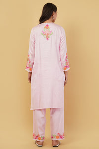 Kashmiri Aari embroidery Jaam Cotton Co-ord set Size-40 (Pink)