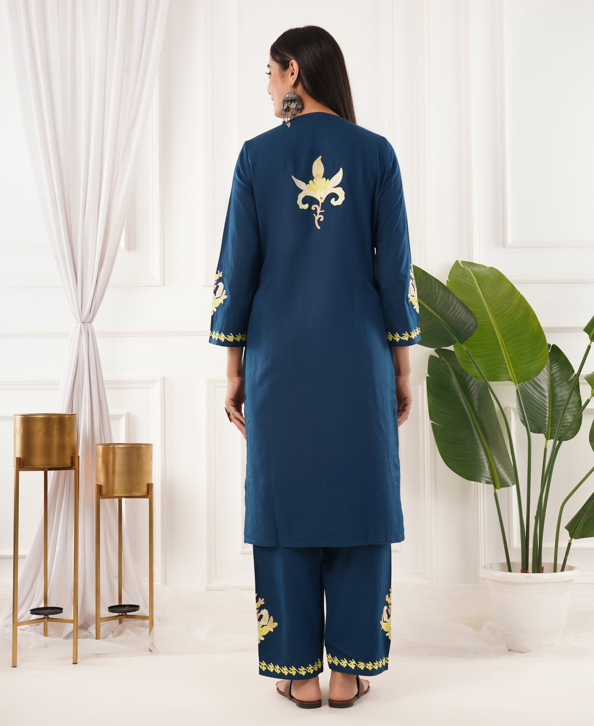 Premium Acro Wool Winter Kurti & Pant Set (Blue)