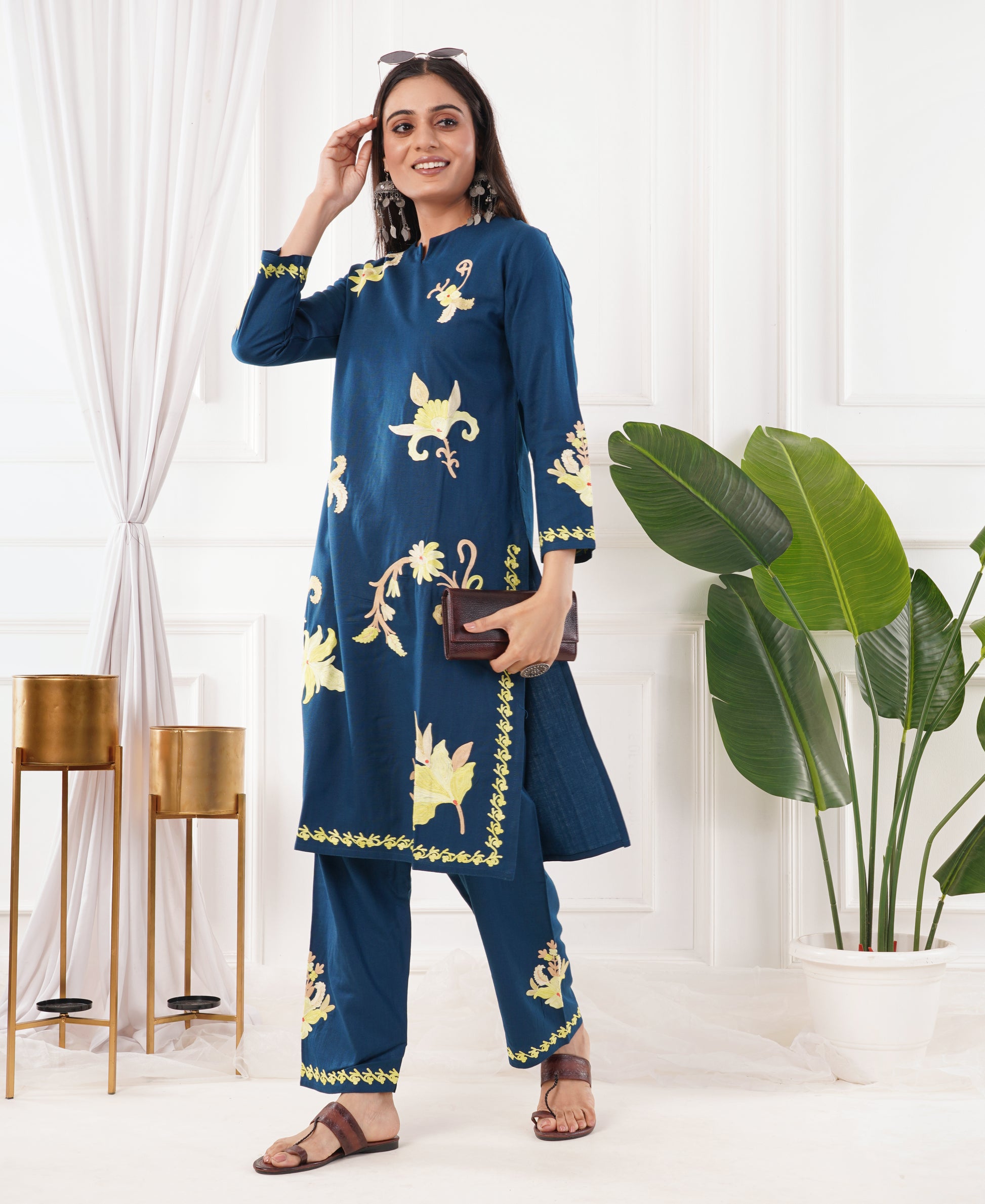 Premium Acro Wool Winter Kurti & Pant Set (Blue)