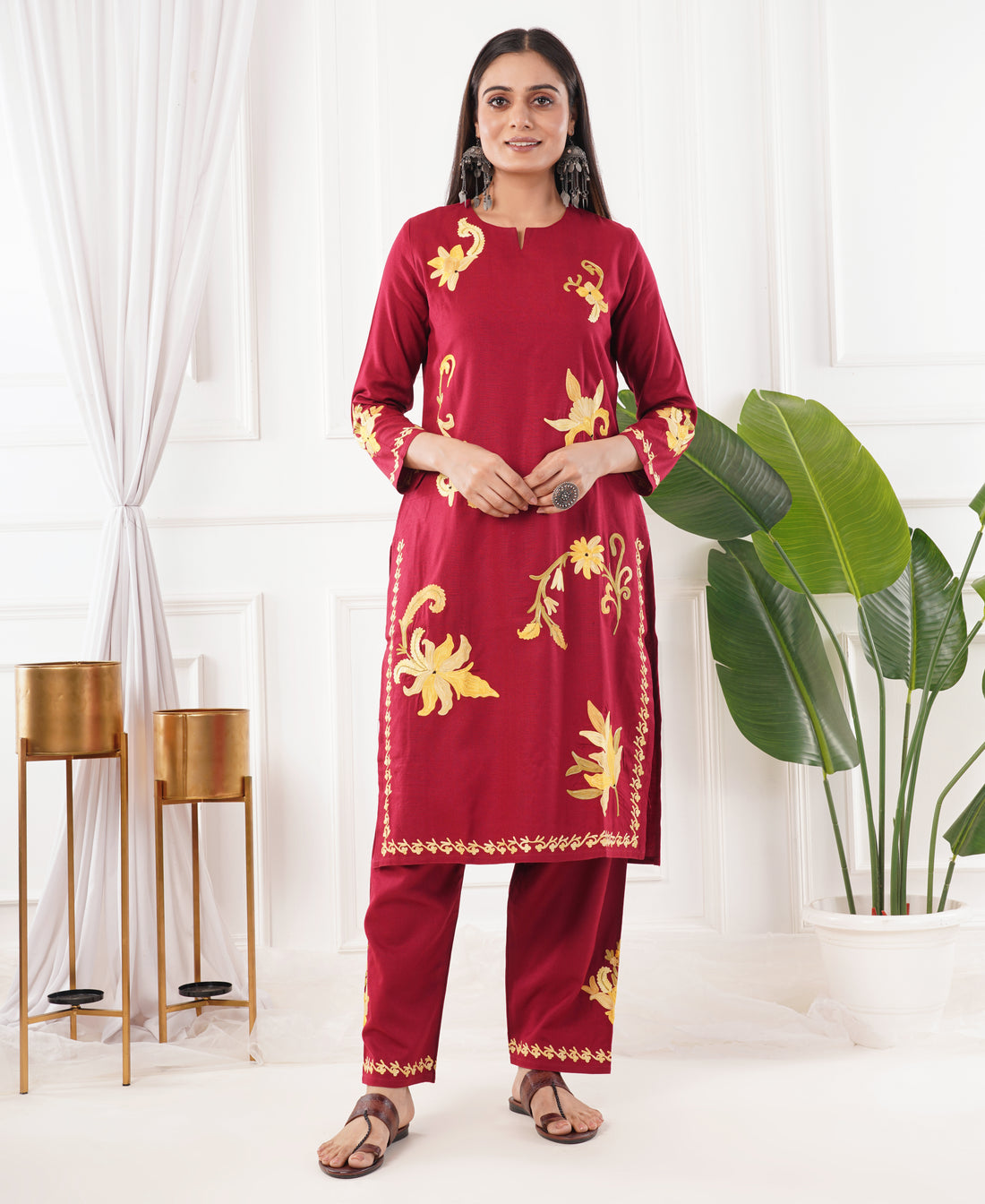 Premium Acro Wool Winter Kurti & Pant Set (Red)