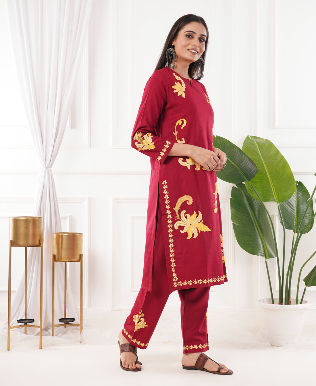 Premium Acro Wool Winter Kurti & Pant Set (Red)