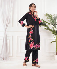 Pure Acro Wool Kashmiri Aari Embroidery Kurti & Pant Set (Black)