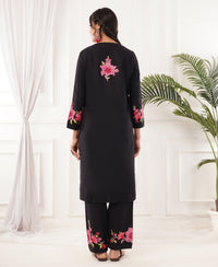 Pure Acro Wool Kashmiri Aari Embroidery Kurti & Pant Set (Black)