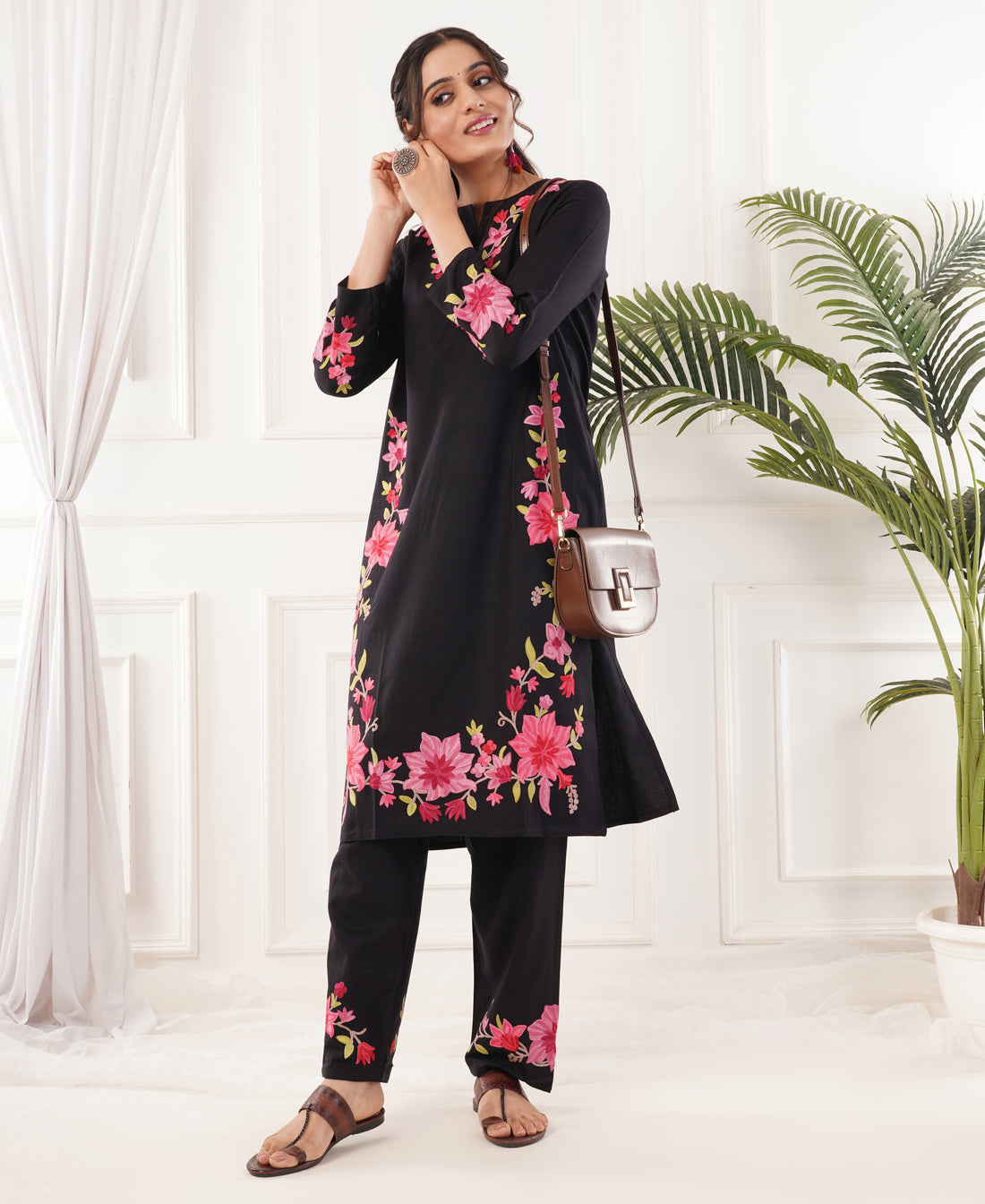 Premium Acro Wool Winter Kurti Set (Black)