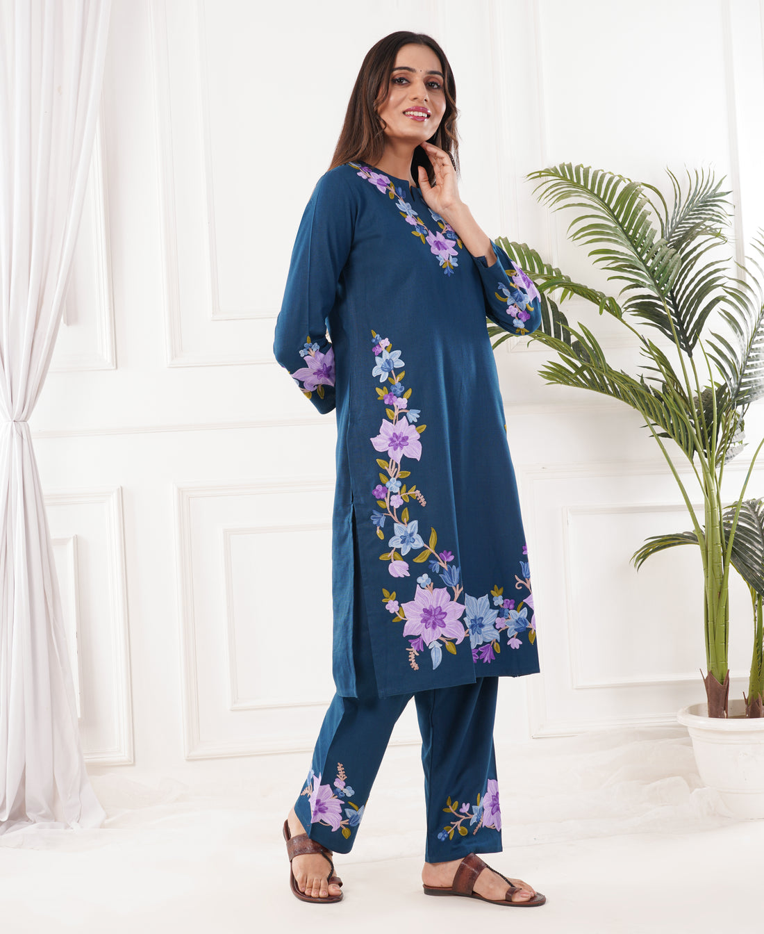 Premium Acro Wool Winter Kurti Set (Blue)