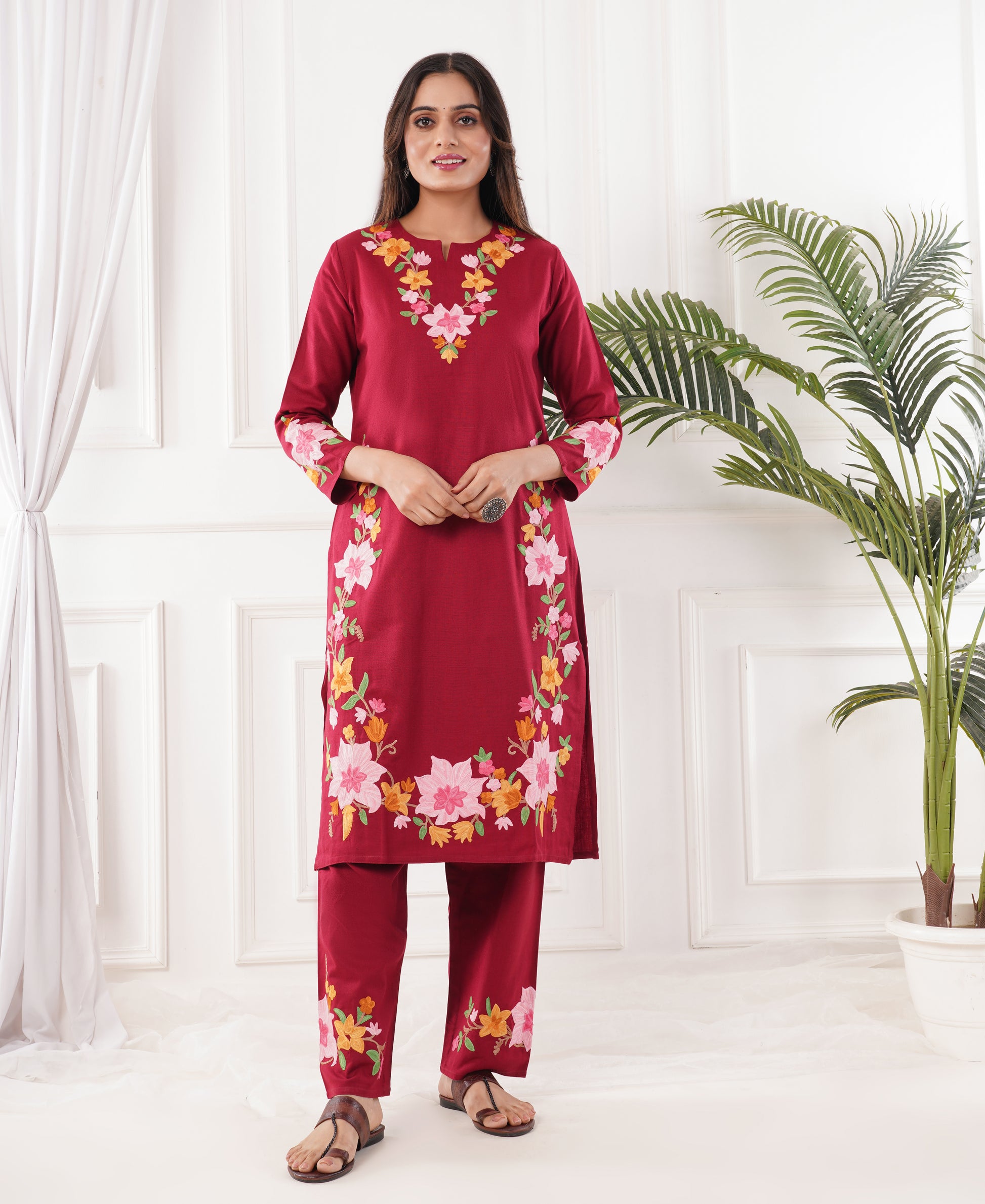 Premium Acro Wool Winter Kurti Set (Red)