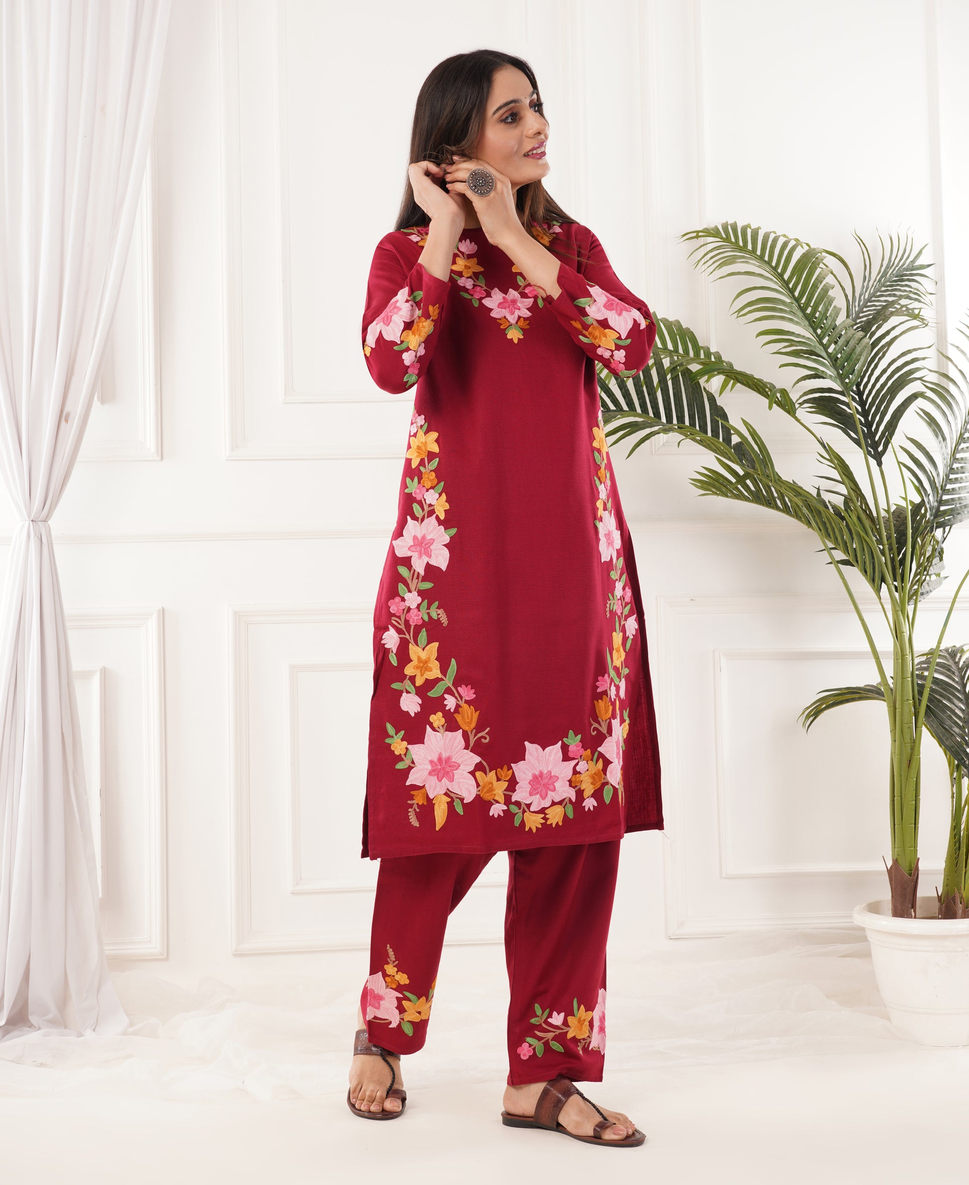 Premium Acro Wool Winter Kurti Set (Red)