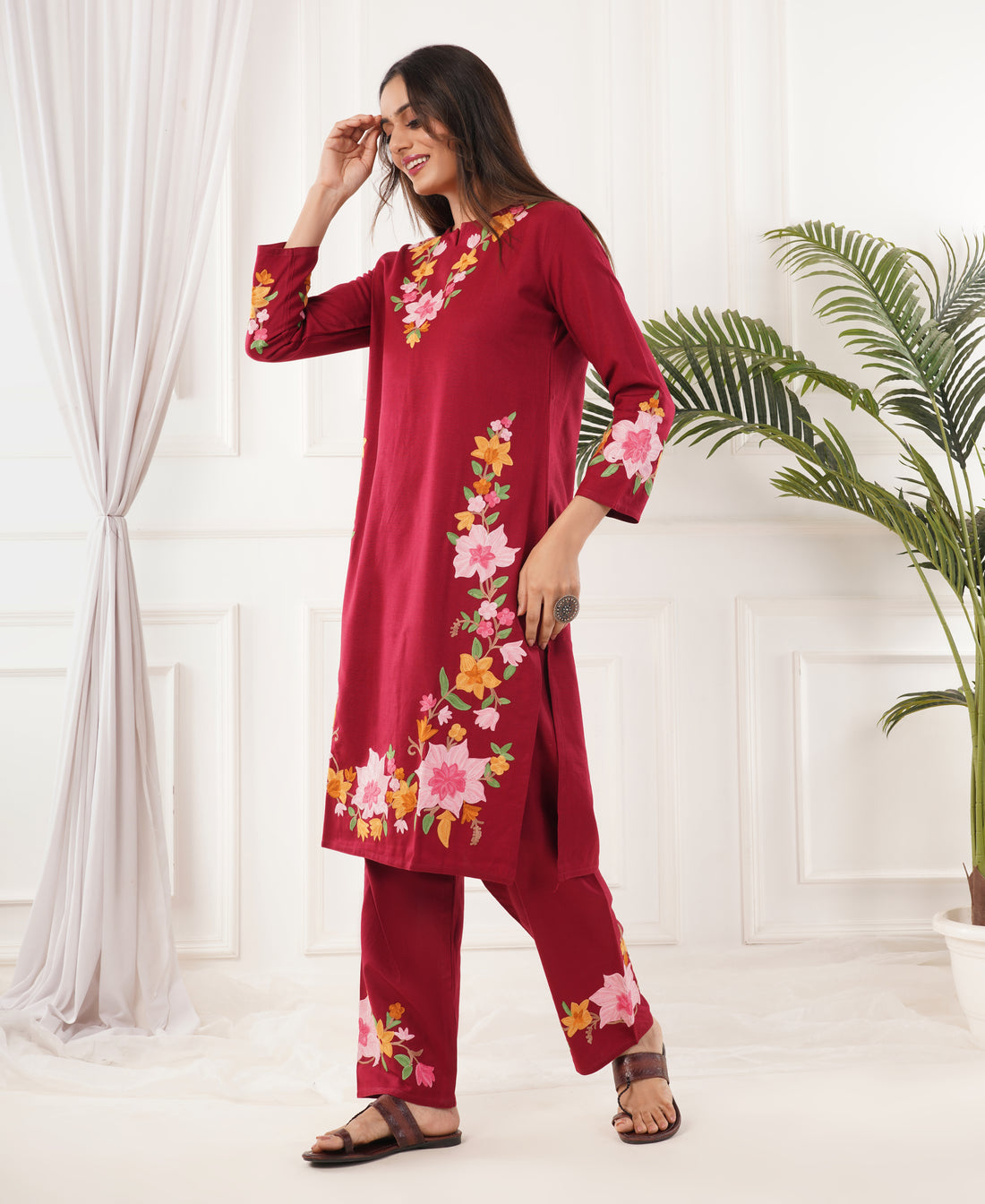 Premium Acro Wool Winter Kurti Set (Red)