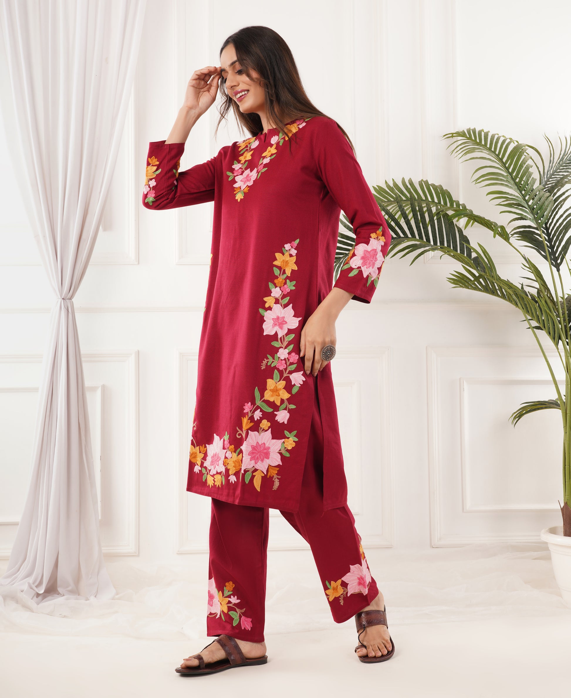 Premium Acro Wool Winter Kurti Set (Red)