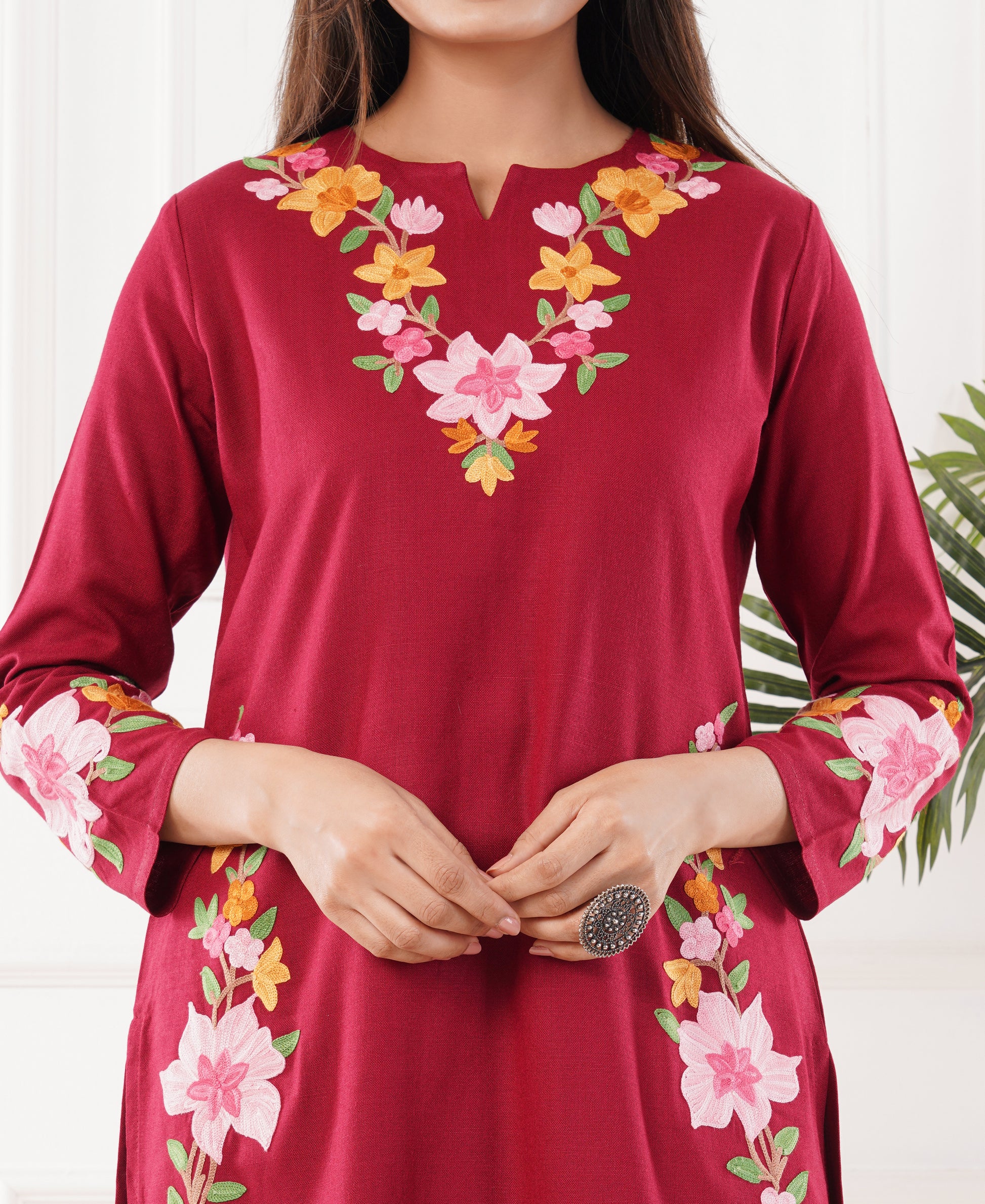 Premium Acro Wool Winter Kurti Set (Red)