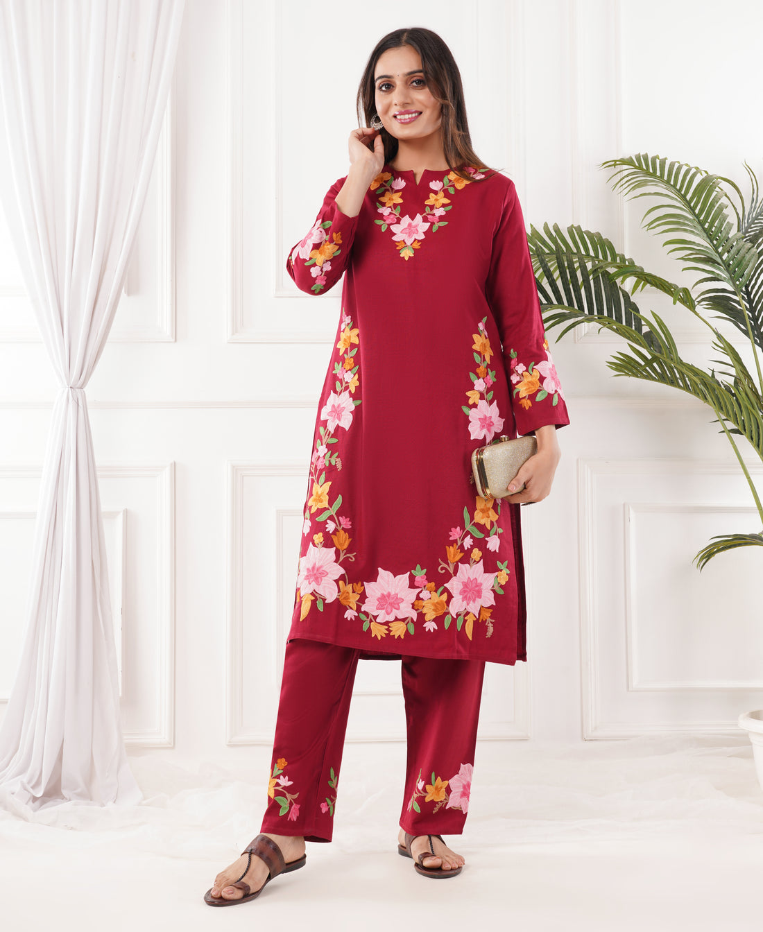 Premium Acro Wool Winter Kurti Set (Red)