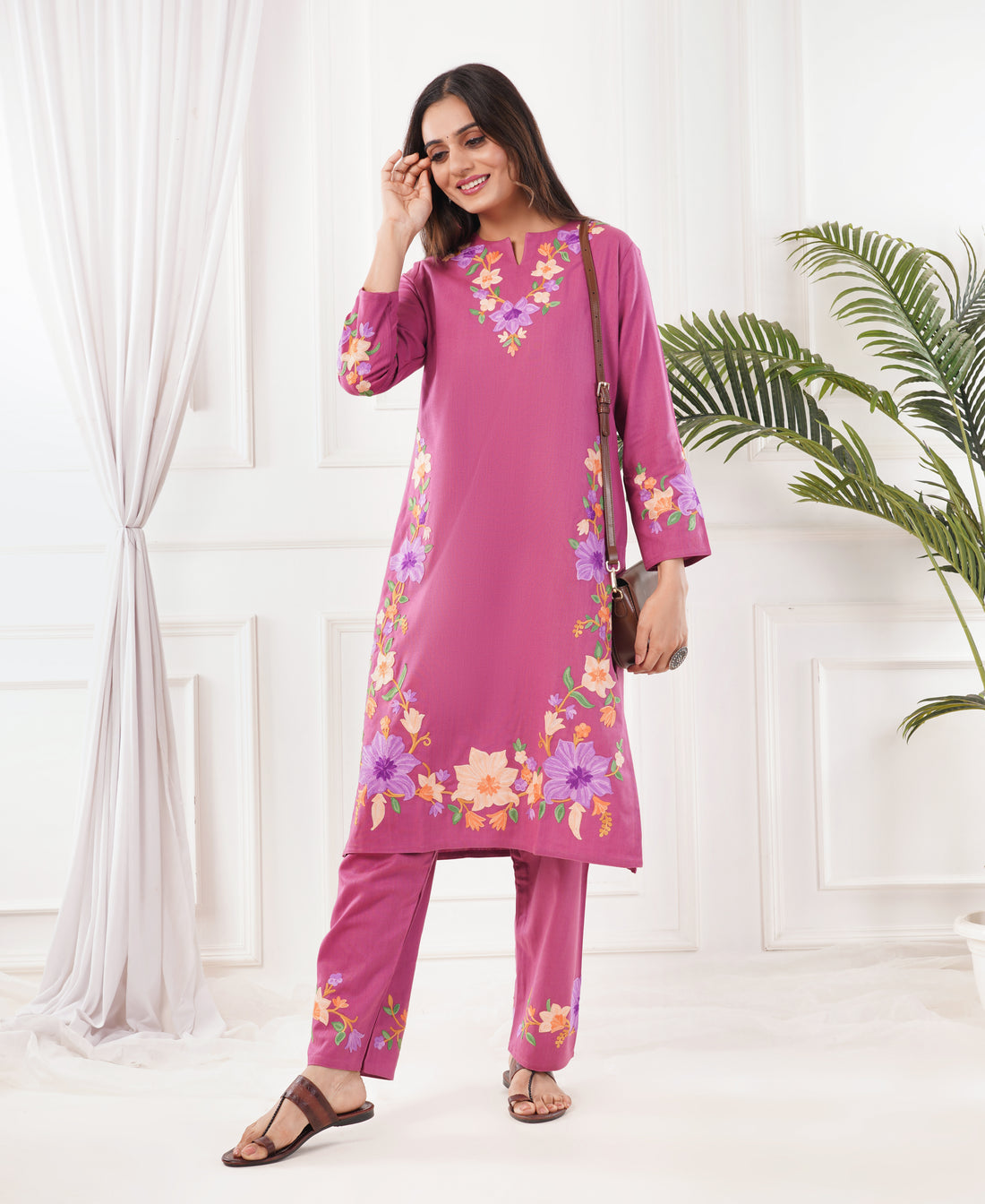 Premium Acro Wool Winter Kurti Set (Pink)