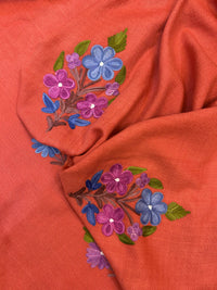 Premium Kashmiri Woolen Suit Set with Aari Embroidery | Winter Wear Fabric with Shawl & Bottom (Peach)