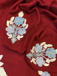 Premium Kashmiri Woolen Suit Set with Aari Embroidery | Winter Wear Fabric with Shawl & Bottom (Maroon)