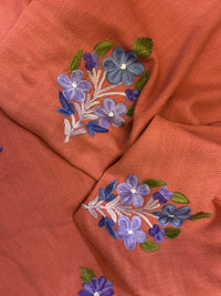 Premium Kashmiri Woolen Suit Set with Aari Embroidery | Winter Wear Fabric with Shawl & Bottom (Peach)