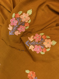 Premium Kashmiri Woolen Suit Set with Aari Embroidery | Winter Wear Fabric with Shawl & Bottom (Mustard)