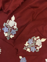 Premium Kashmiri Woolen Suit Set with Aari Embroidery | Winter Wear Fabric with Shawl & Bottom (Maroon)
