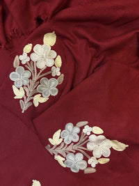 Premium Kashmiri Woolen Suit Set with Aari Embroidery | Winter Wear Fabric with Shawl & Bottom (Maroon)