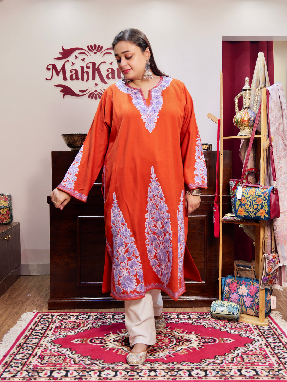 Baagh design kashmiri pheran ( Rust )