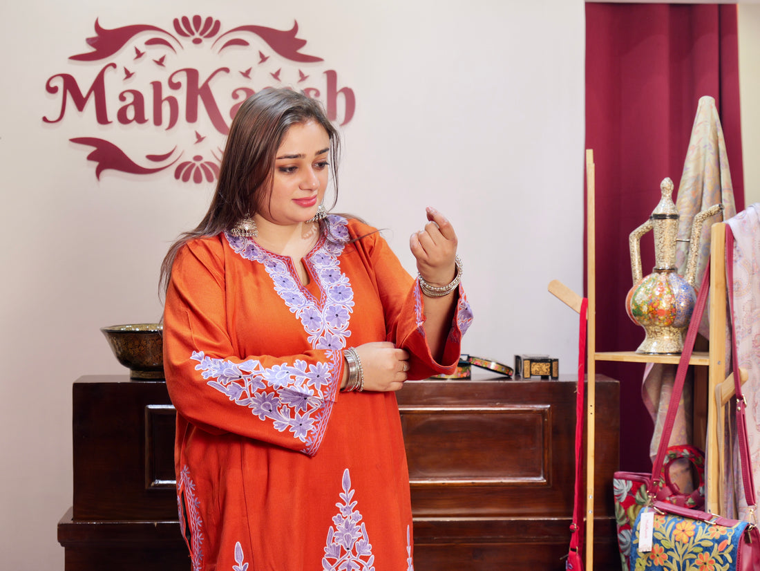 Baagh design kashmiri pheran ( Rust )