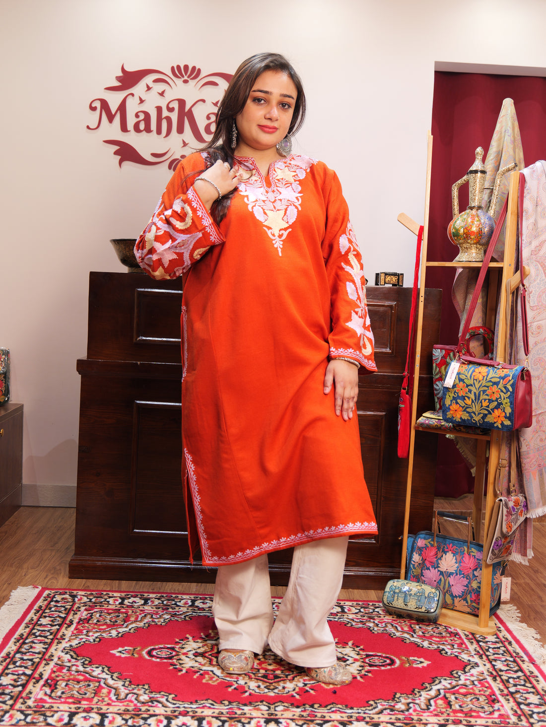 Embroidered sleeves kashmiri pheran ( Rust )